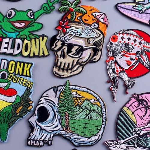 Diy Wilderness Punk Patch Iron On Patches On Clothes Sewing Badge Embroidered Patches For Clothing Applique Shark Skeleton Patch