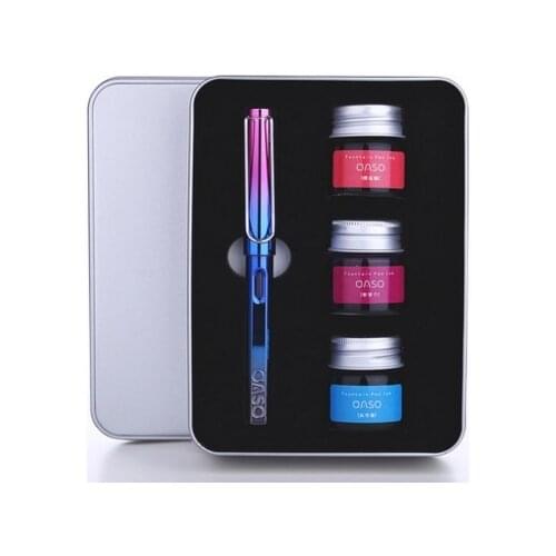 NEW Promotion OASO C13 Transparent 0.38mm Resin Fountain Pen with 3 Bottle Colours Ink Pens Gift Box Set Free Shipping