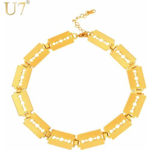 U7 Choker Necklace Blade Razor Link Chain Choker Kpop Cool Women/Men Gift Gold/Silver Color Fashion 2017 Jewelry Necklaces N1135