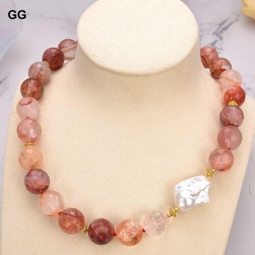 GuaiGuai Jewelry Natural Stone 20'' 16mm Faceted Lepidocrocite Quartz White Keshi Pearl Necklace