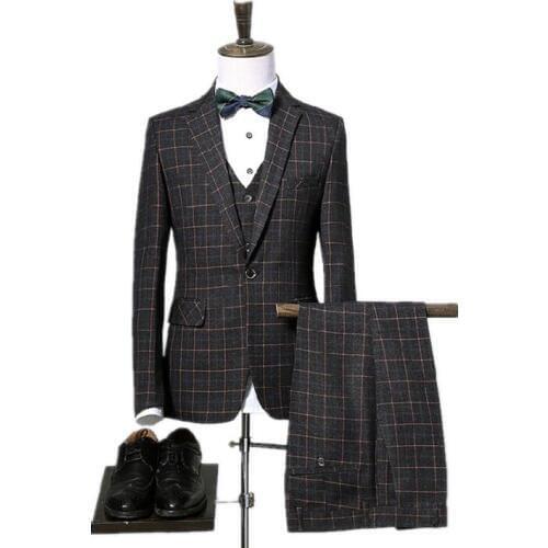 Jacket+pants+vest costume mariage homme plaid wedding suits men blazer men wedding dress stripe mens Dress suits christmas suit