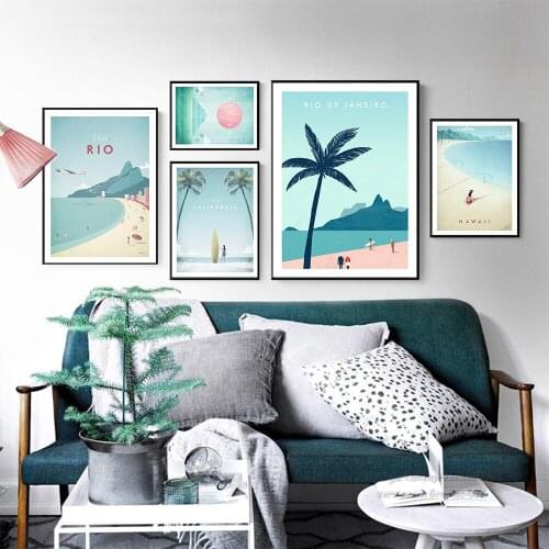 Travel Poster HD Prints Rio Janeiro Canvas Poster Hawaii Mexico California Print Wall Picture Nordic Decor Painting Modern Decor