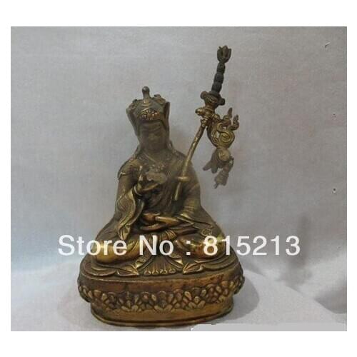 Bi00335 8"Nepal Amazing Sacred pure Bronze 24K Gilt Padmasambhava master Buddha Statue