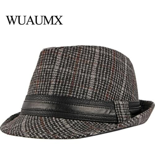 Wuaumx Unisex Autumn Winter Jazz Hats Men Women Retro Plaid Panama Hat Fold Wide Brim Fedoras Hat For Male Casual Bowler Caps