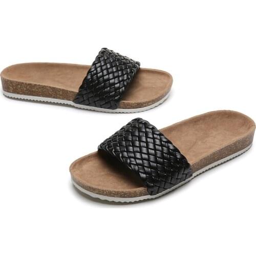 Flip-flops Womens Sandals Slippers 2021 Summer New Style Fashion Thick-soled Flat Woven Solid Color Indoor Slippers Plus Size43