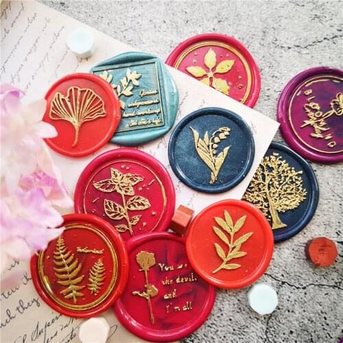 Plant leaf wax seal stamp Rose ginkgo flower sealing stamps daisy Lily of the valley Dandelion Rosemary tree cactus Monstera