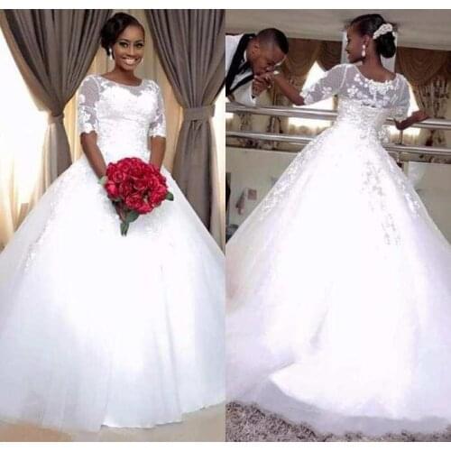 Wedding dresses Half Sleeve O Neck Tulle Lace Appliques Floor Length Custom Made african dresses for women robe de mariee