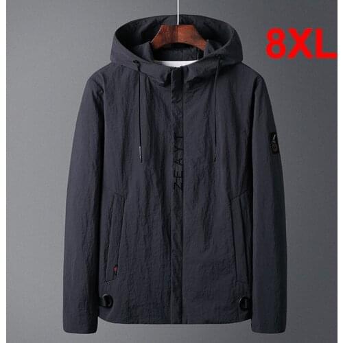 8XL Big Size Jacket Windbreaker Men Casual Fashion Autumn Slim Fit Hooded Jackets Coats Solid Color Outwear Male Plus Size