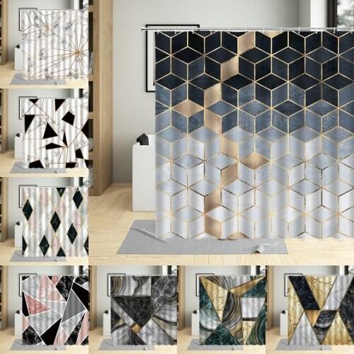 Marble Pattern Waterproof Bathtub Curtain Decor Geometric Print Home Screens Fabric Shower Curtains For Bathroom Gift With Hooks