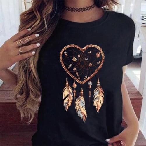 Fashion Feather Dreamcatcher T Shirt Women Harajuku Graphic Tees Shirt Femme Dream Catcher Womens T-shirt Clothes Mujer
