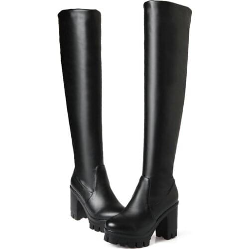 Brand Design Women Over the Knee Boots Cozy Square heel Waterproof platform Long Boots Fall Winter Fashion All-Match Lady Shoes