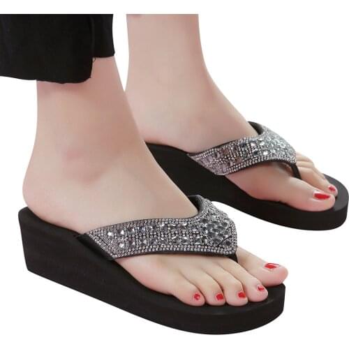 2020 New Women Summer Non-slip Platform Shoes Wedges High Heel Woman Outdoor Beach Sequin Slippers Sandals sapato feminino