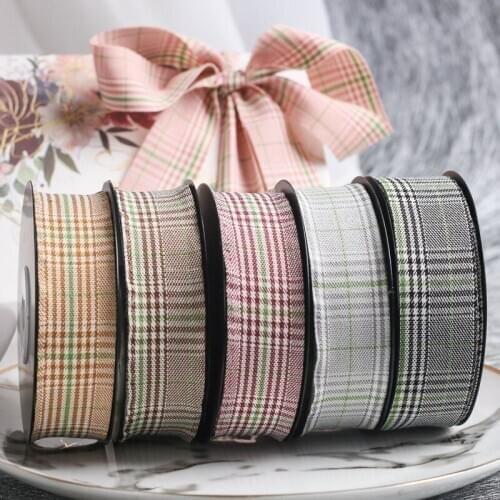 10mm 16mm 25mm 38mm Small Lattice Print Ribbon for DIY Bow Card Gifts Packing Clothing Accessories Lace Ribbons