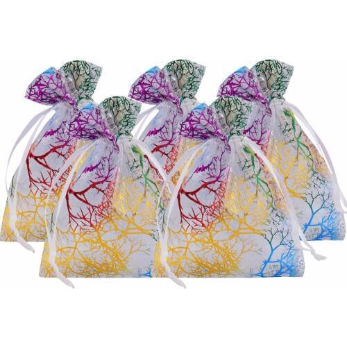 100pcs White Coral Yarn Bag Jewelry Candy Gift Packing Pouches Wedding Party Decoration 8.5x12cm