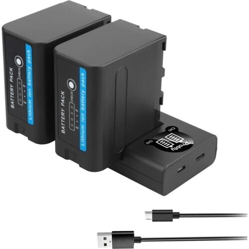 2x 7800mAh NP-F960 NP-F970 Battery with LED Power Indicator + Fast Dual Charger for Sony NP-F550 NP-F770 NP-F750 F960 F970 F950