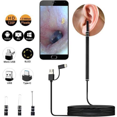 3 in 1 Ear Endoscope Ear Cleaning Tool USB Visual Ear Spoon 5.5mm Mini Camera Ear pick Otoscope Borescope Tool Health Care