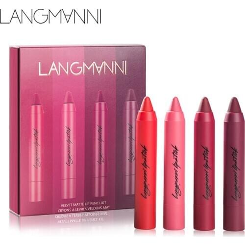 4pcs/set Waterproof Matte Lipstick Pencil Lip Liner Makeup Contour Lip Tint Sexy Batom Mate Long Lasting Moisturizer Lipliner