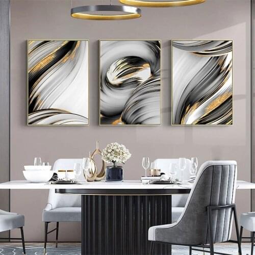 Abstract Black and Gold Line Canvas Painting Modern Wall Art Decorative Posters And Prints for Living Room Bedroom Decor