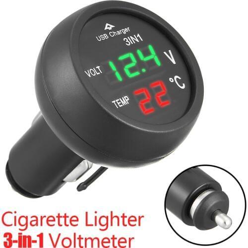 Mayitr 1pc Car Cigarette Lighter Socket Adapter 3-in-1 Green Red LED Voltmeter + Temp Meter + USB Charger For Auto Accessories