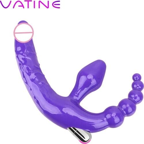 VATINE Double-heads Anal Plug Vibrator Strapless Dildo Vibrators Sex Toy for Lesbian Women Couple Anal Bead Vibrators