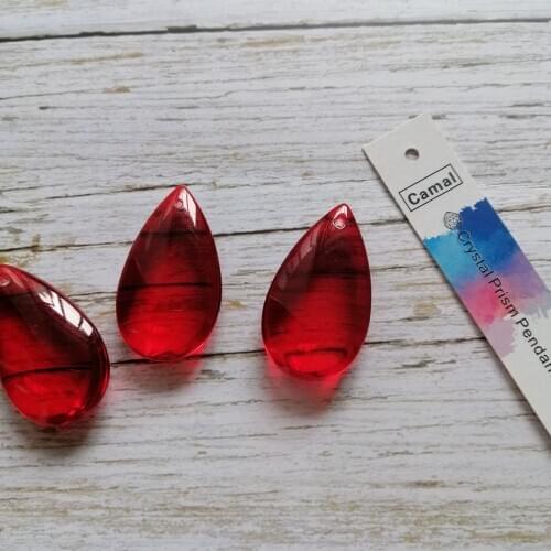 Camal 10pcs 38mm Red Crystal Smooth Teardrop Prisms Pendant Lamp Chandelier Parts Hanging Ornament Wedding Home Decoration
