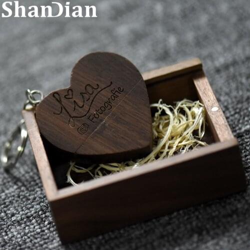 Free LOGO Wooden Love Heart USB 2.0 Flash Drive 4GB 8GB 16GB 32GB 64GB 128GB Wedding Gifts Pen Drives Real Capacity Memory Stick