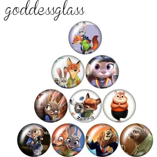 Disney Zootopia Nick Fox Jude Zootropolis 10pcs12mm/18mm/20mm/25mm Round photo glass cabochon flat back Necklace Making findings