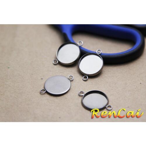 20pcs Stainless Steel Round Settings Cabochon Base Bezel Trays Blank Double Hole Connector Fit 6-16mm Glass Cabochons Cameo DIY