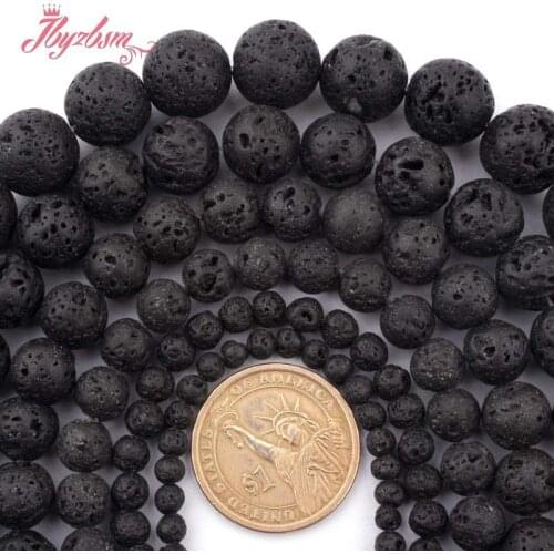 4-14mm Round Black Lava Rock Beads Natural Stone Loose Beads Strand 15" For DIY Necklace Bracelat Jewelry Making Free Shipping