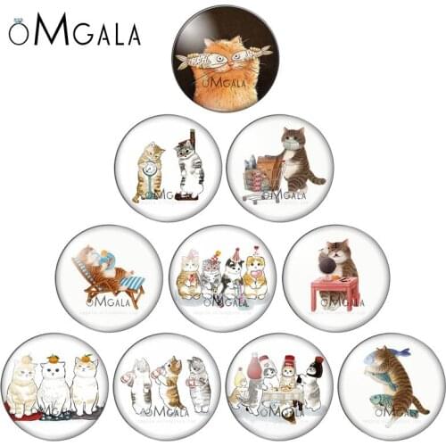 Fashion Cute Funny Cat Fishes Painting 10pcs 12mm/14mm/18mm20mm//25mm Round photo glass cabochon demo flat back Making findings