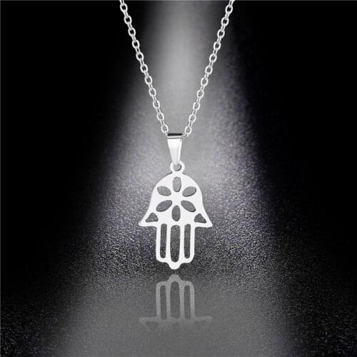 Fashion Hand of Fatima Necklace for Women Silver Color Stainless Steel Retro Palm Pendant Necklace Jewelry Collares De Moda High