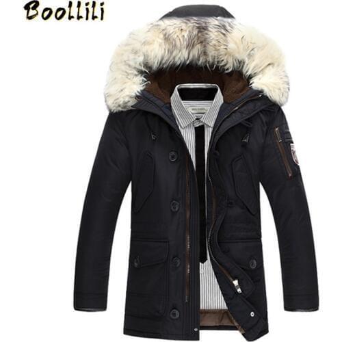 Boollili Mens Fur Collar Hooded White Duck Down Jacket Winter Coat Men Warm Parka Padded Mens Jackets Jaqueta Masculino