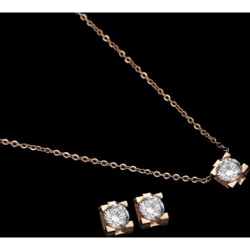 New Fashion Luxury simple Crystal Necklace Pendants for Women Wedding Party Stainless Steel Necklace Jewelry set Gift