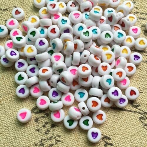 Wholesale 3600PCs 4*7MM Heart Printing Coin Round Acrylic Beads DIy Jewelry Findings Ornament Plastic Hearts Loose Spacer Beads