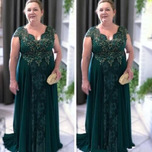 Hunter Green Plus Size Mother Of Bride Dresses Lace Beaded Crystals Mother Dresses Chiffon Formal Evening Party Gowns