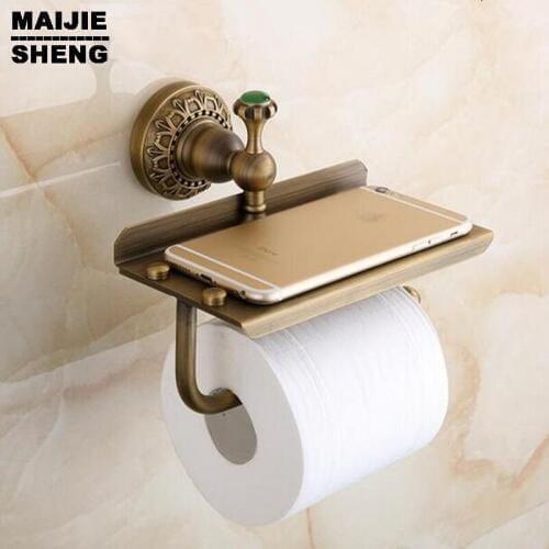 Mobile phones towel rack toilet paper holder tissue boxes Antique brass bathroom paper phone holder with shelf bathroom