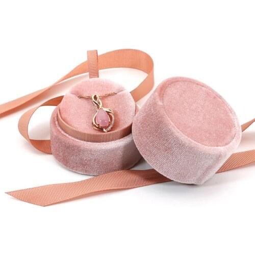Pendant Necklace Jewelry Box Round Bowknot Wedding Ring Earrings Display Case