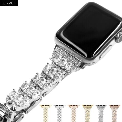URVOI band for Apple Watch series 6 5 4 3 2 1 SE real zircon shiny copper strap for iWatch rhombus briolette diamond bracelet