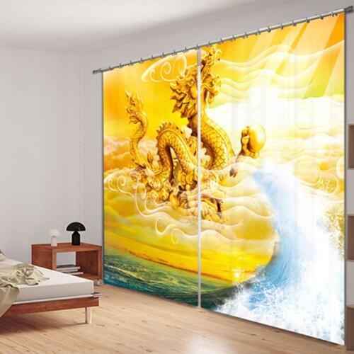 Customized Chinese Dragon Luxury 3D Blackout Window Curtain Drapes For Living room Bed room Hotel Wall Tapestry Cortinas