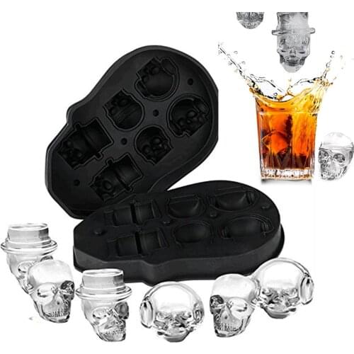 Silicone Mold Ice Cube Maker 3D Skull Beer Drink Sugar Chocolate Mould Tray Ice Cream DIY Tool Whiskey Wine Cocktail Ice Cube
