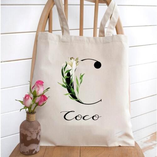 Women Eco Reusable Shoulder Shopper Bags Ladies Handbags Cloth Canvas Tote Bag Floral Letters Pattern Shopping Travel
