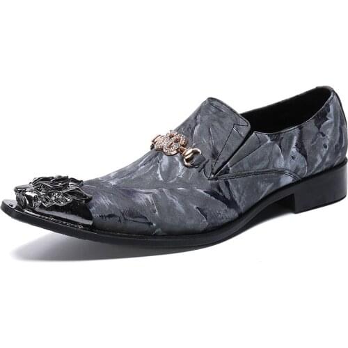 Summer Casual Men Classic Fashion Shoes Personality Chinese Style Pointed Cowhide Leather Lazy Low-cut Graffiti Men Gray Shoes