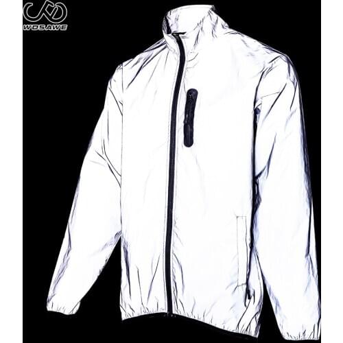 WOSAWE Winter Autumn Mens Cycling Full Reflective Jacket Night Glowing Bomber Running Windproof Rainproof Warm Windbreaker