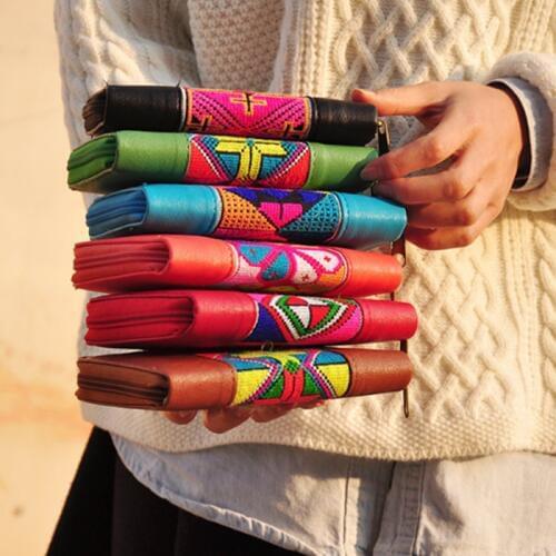 XIYUAN BRADN Women Vintage Ethnic bag Floral Embroidered Coin Clutch purse lady card Long Wallet Coin phone Card Holder Handbag