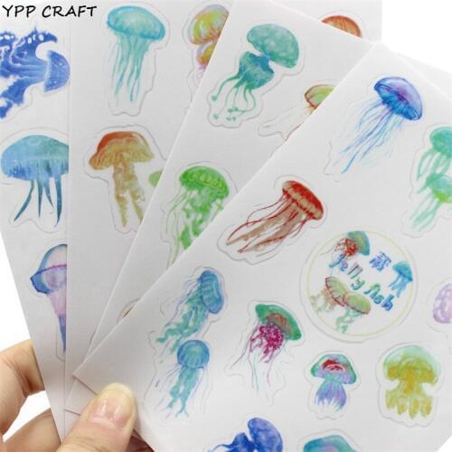 YPP CRAFT 4pcs Jellyfish Self- adhesive Sticker for Scrapbooking DIY Projects/Photo Album/Card Making Crafts