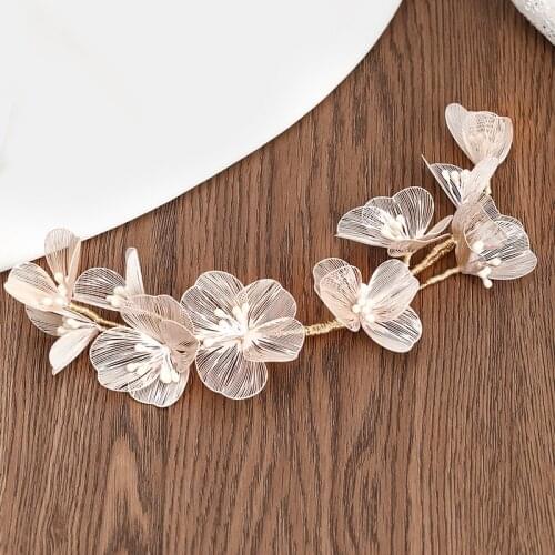 Lurxury Gold Tiaras Headbands Wedding Bride Flowers Hairbands Women Hair Accessories Ribbon Women Hair Jewelry Drop Shipping