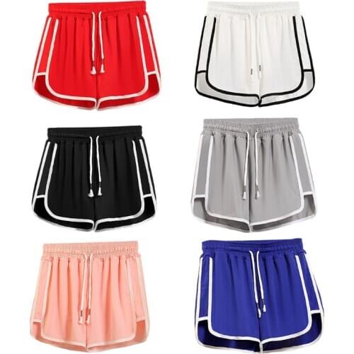 Women Summer Dolphin Running Shorts Solid Color Wide Leg Drawstring Sport Pants F42F