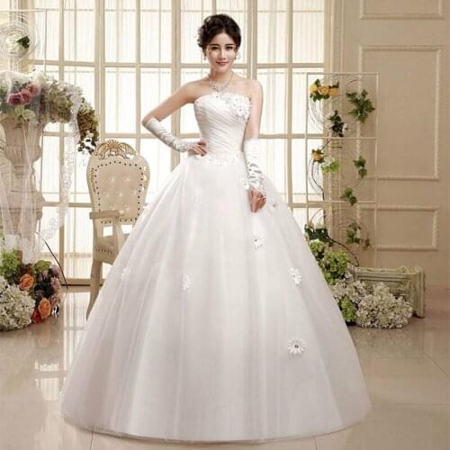 Wedding Dress Simple Appliques Strapless Empire Sleeveless New Lace Up Plus Size Wedding Gowns For Women Vestidos De Novia G108