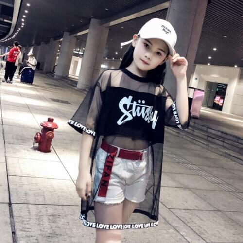 2020 hot sale girls patchwork t-shirt cotton tulle fashion summer girls top 6-12t F387
