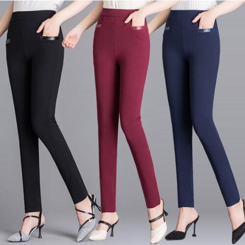 2020 Sping Summer Pencil Pants for Women High Waist Elastic Force Skinny Femme Trousers Solid Slim Female Pants Plus Size Black